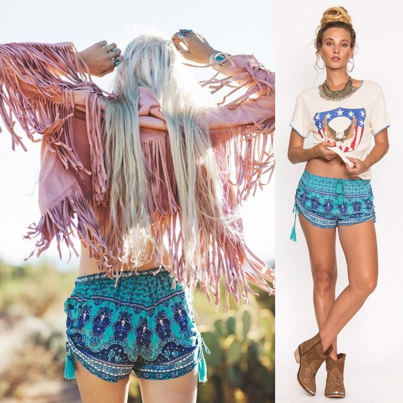 Rare spell designs sunset road cactus shorts aqua short S gypsy collective - Picture 3 of 16